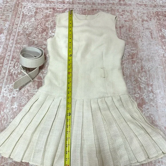 NWT Commense Tweed Pleated Cream Dress - Picture 6 of 14